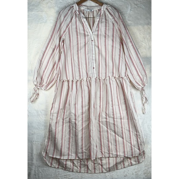 Zara Dresses & Skirts - Zara Dress Womens S Ivory Striped Peasant Boho Bohemian Beach Minimalist Retro